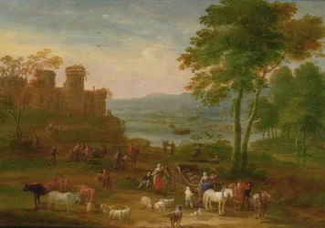 Landschaft mit Reisenden im Vordergrund